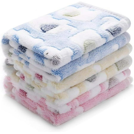 3 PCS Blankets Super Soft Fluffy Premium Cute Elephant Pattern Pet Blanket Flannel Throw for Dog Puppy Cat Blue/Pink/Yellow Large(41x31 inch)