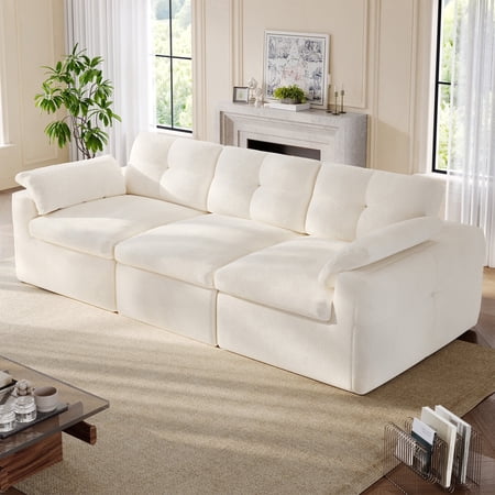 EnHomee Modular Sectional Sofa for Living Room Cloud Sofa Couch with Soft Chenille Fabric 3 Seat Sofa Couches, White