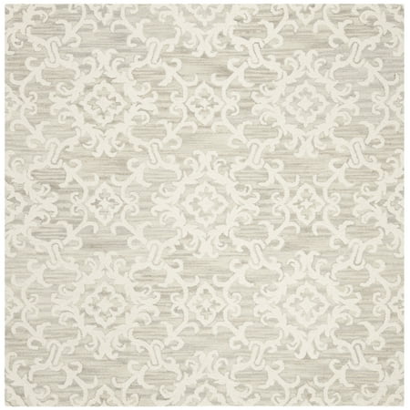 SAFAVIEH Blossom Cletus Geometric Wool Area Rug, Grey/Ivory, 4' x 4' Square