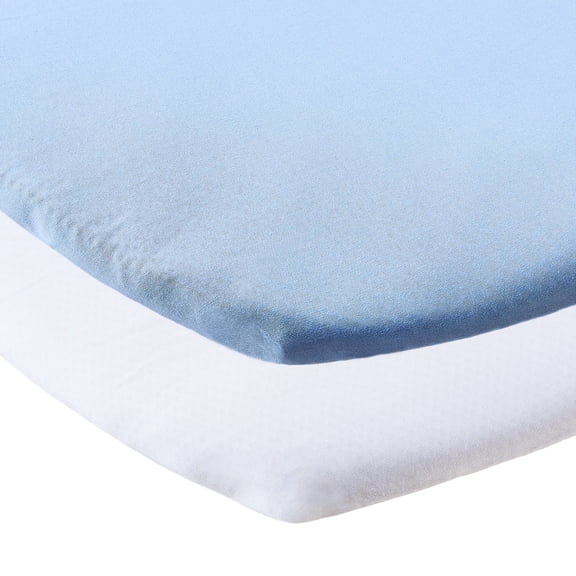 Parent's Choice 180 Thread Count White and Blue Cotton Fitted Bassinet Sheets, 2 Pack