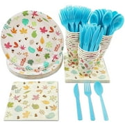 Serves 24 Autumn Leaves Party Supplies, 144PCS Plates Napkins Cups Knives Spoons Forks, Fall Favors Decorations Disposable Paper Tableware Dinnerware Kit Set Bulk for Birthday Thanksgiving Party
