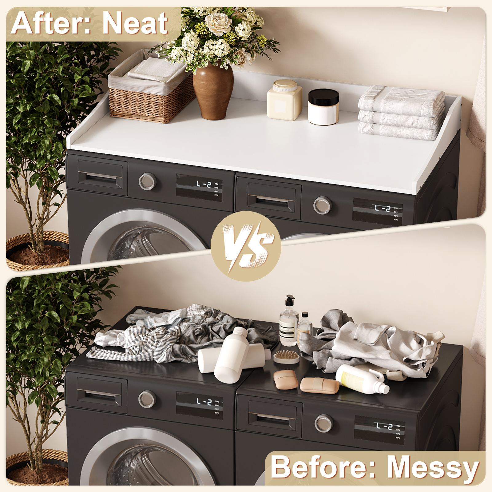 Tarnorci 54"Washer Dryer Countertop with Side Edge for Laundry Room Organization