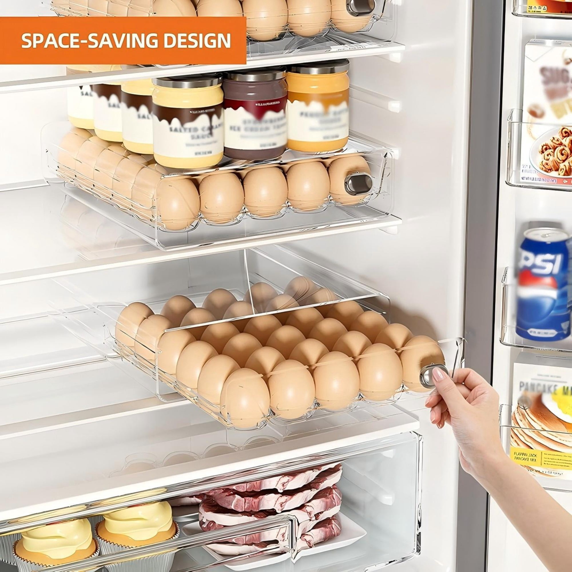 YHIPL 60-Eggs Holder for Fridge, 2 Tier Clear Stackable Egg Container for Refrigerator with Lid & Handles, Egg Holder Suitable for Refrigerator and Kitchen Storage
