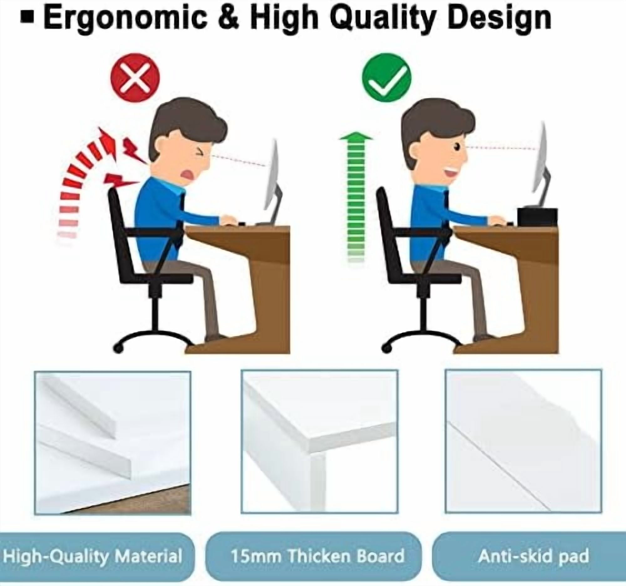 20 inch White Monitor Stand Riser, Wood Desktop Stand for PC/TV/Laptop/Printer, White Monitor Riser with Storage, Computer Stand with Keyboard Organizer