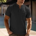 thumbnail image 2 of Men's Short Sleeve T-Shirt With Pocket Quick Dry Summer Top Stand Collar Button Henley Stretch Soft 95 Polyester 5 Spandex Casual Daily Travel Beach Holiday Streetwear Must, 2 of 9