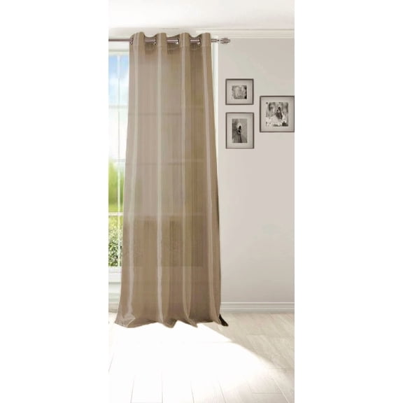 Gorgeous Home Linen 1 Panel Myra Taupe Semi-Sheer Faux Silk Antique Grommets Window Curtain 108in Extra Long
