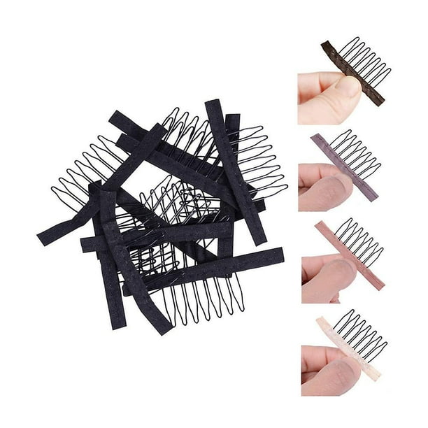 24 unids/lote peines para pelucas para hacer gorros de peluca Clips para peluca de 7 dientes dientes de acero con tela peines para pelucas para gorros de postizo accesorios para pelucas herramien