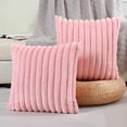 thumbnail image 1 of SURJDE Pink Striped Decorative Throw Pillow Covers 20x20 Inch Set of 2,Square Fall Decorations Couch Pillow Case,Soft Cozy Faux Rabbit & Velvet Back,Modern Home Decor for Bed, 1 of 6