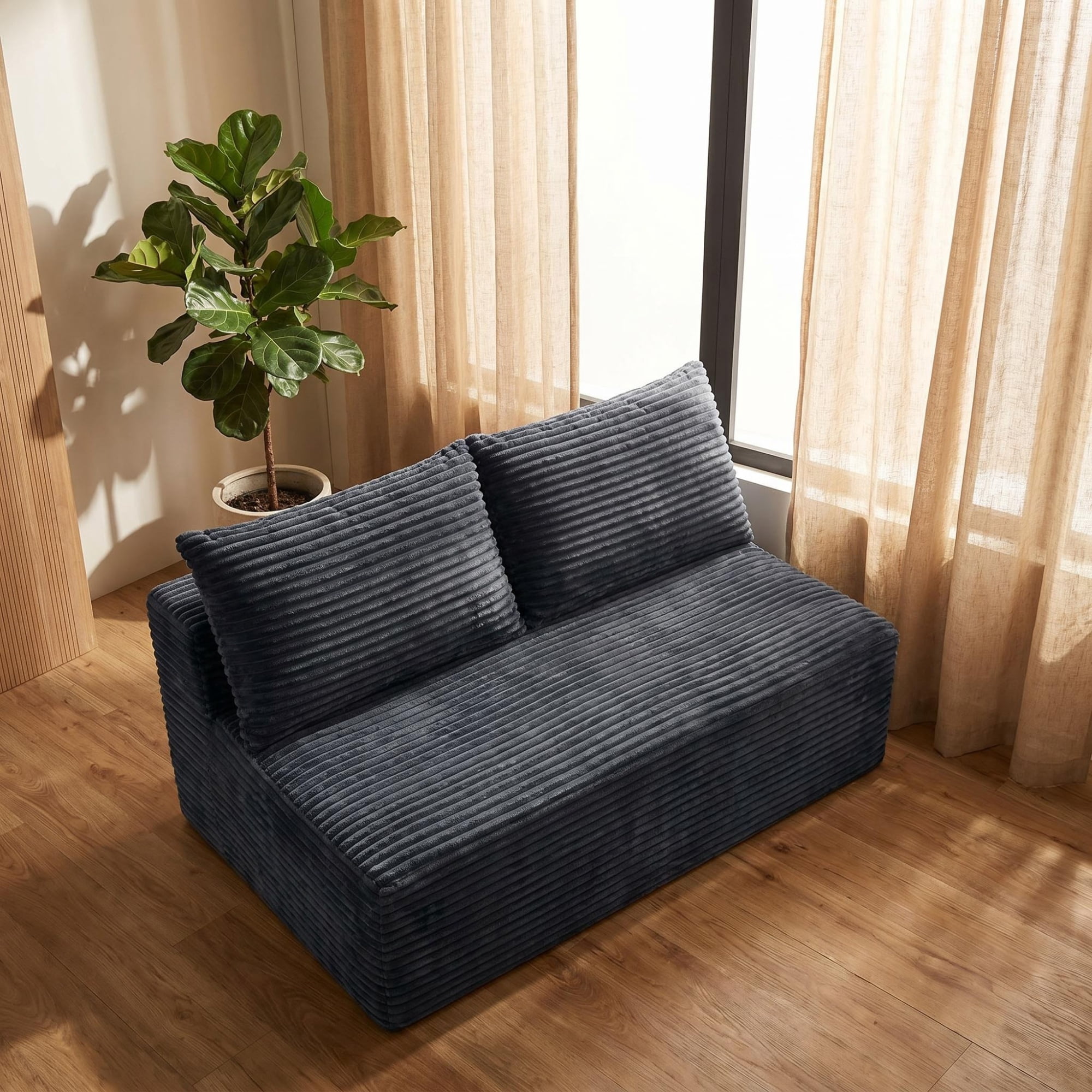 Leumius Corduroy Loveseat, 2-Seater Floor Sofa,Armless Legless Compressed Sofa Couch for Living Room, Small Apartment, Bedroom,Gray