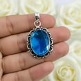 thumbnail image 3 of SATYAVIE JEWELLERY 925 Sterling Silver Swiss Blue Topaz Pendant | Oxidized Antique Finish Handmade Gemstone Jewelry |Vintage Jewelry for Women, 3 of 6