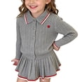 thumbnail image 2 of Agkizg Girls 2 Piece Fall Outfit Set Preppy Collared Knit Cardigan Top and Skirt Cute School Style Wear for Toddler Kids, 2 of 6