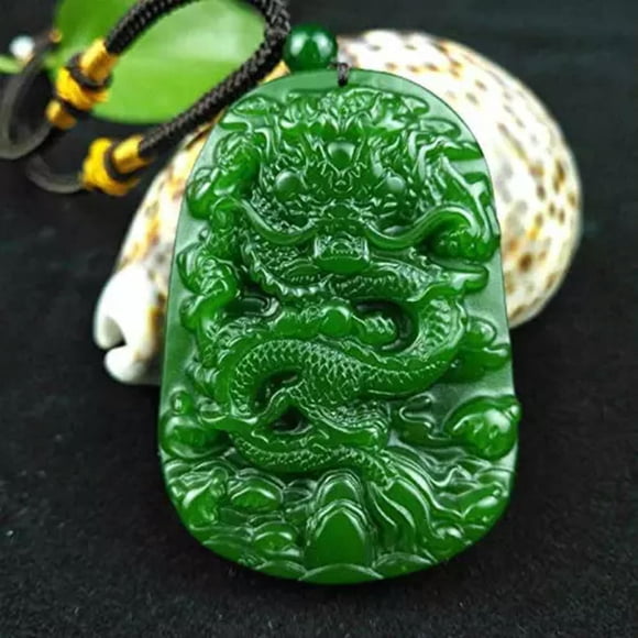 HOOUN Chinese Traditional Green Jade Dragon Pendant Necklace Jadeite Jewelry