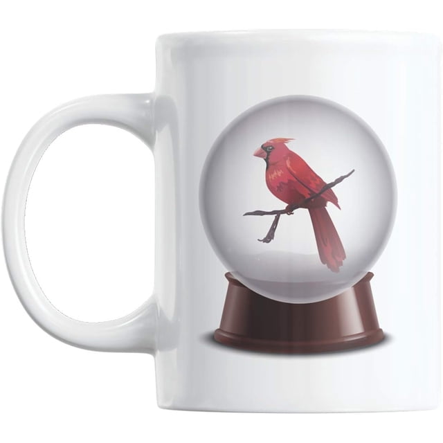 Red Cardinal Bird in a Glass Snow Globe Print, White Coffee & Tea Mug Cup (11oz),White,11oz