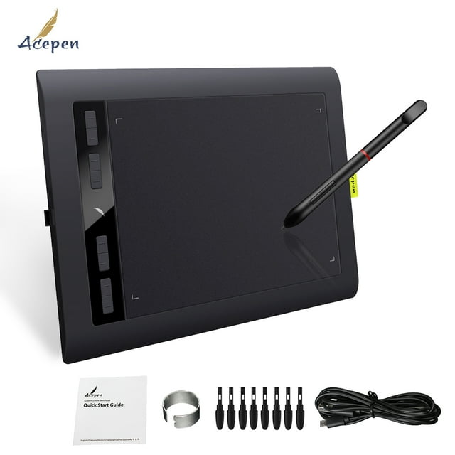 Acepen AP1060 Professional 10*6 Inch Art Digital Graphics Drawing Tablet Pad Board Kit with Battery-free Stylus 8192 Levels Pressure 8 Express Keys Compatible with Windows 10/8/7 & OS for Drawing Tea