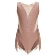 thumbnail image 3 of Doomiva Kids Girls Shiny Rhinestone Gymnastics Leotard Mesh Patchwork Tassel Bodysuit Skating Jumpsuit Coffee 14, 3 of 7