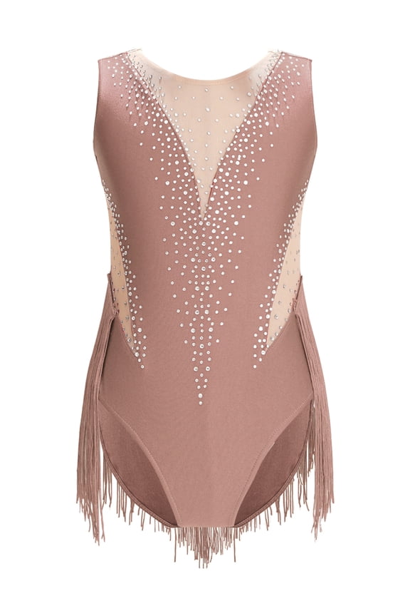 Kids Girls Figure Ice Skating Dance Costume Gymnastic Leotard Coffee 10