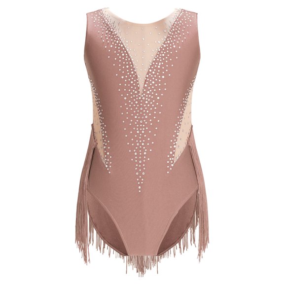 MSemis Kids Girls Figure Ice Skating Dance Costume Gymnastic Leotard Coffee 12