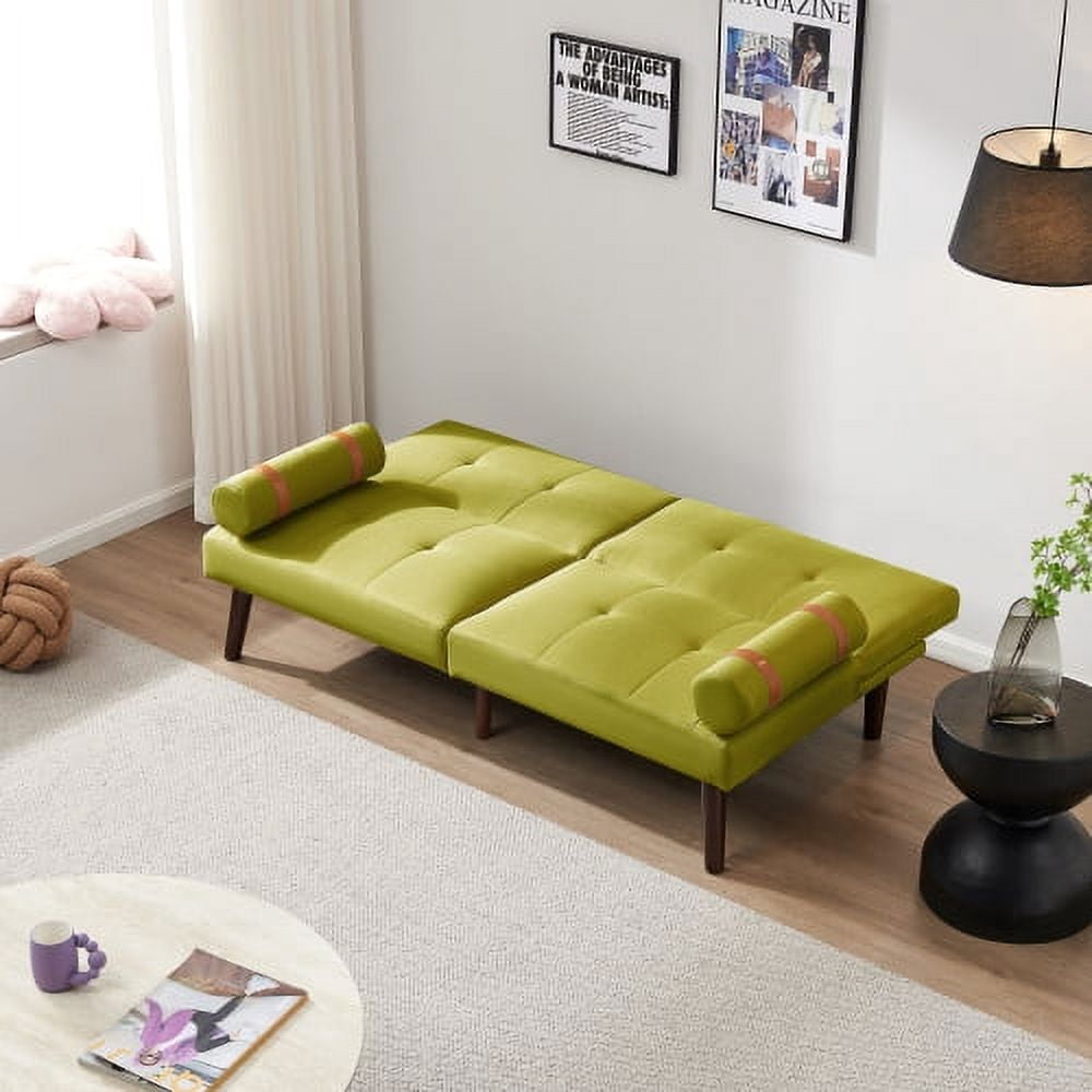 Leumius Modern Futon Sofa Bed, Convertible Folding Recliner Couch with Solid Wood Legs, Green
