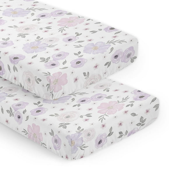 Sábana bajera ajustable Sweet Jojo Designs de 2 piezas con estampado floral lavanda