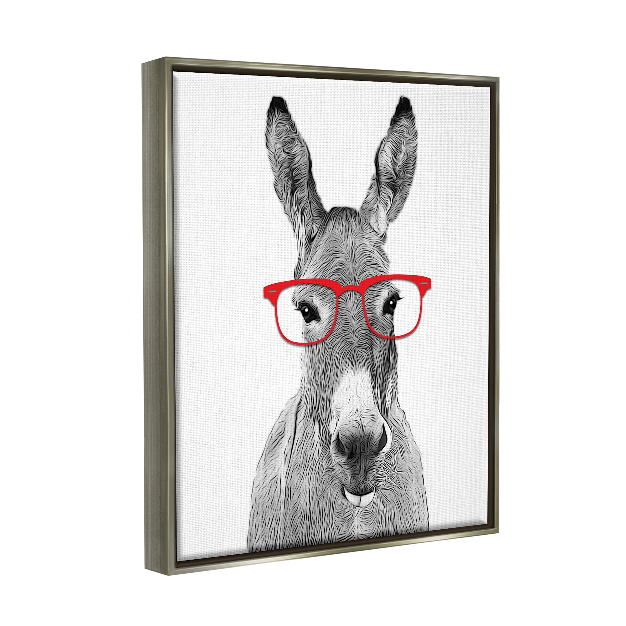 Stupell Industries Donkey In Red Eyeglasses Animal Animals & Insects Painting Gray Floater Framed Art Print Wall Art
