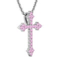 thumbnail image 2 of Dazzlingrock Collection Round Pink Sapphire Cross Pendant for Women with 18 Inch Gold Chain (Color Pink, Clarity Highly Included) in 14K White Gold, 2 of 4