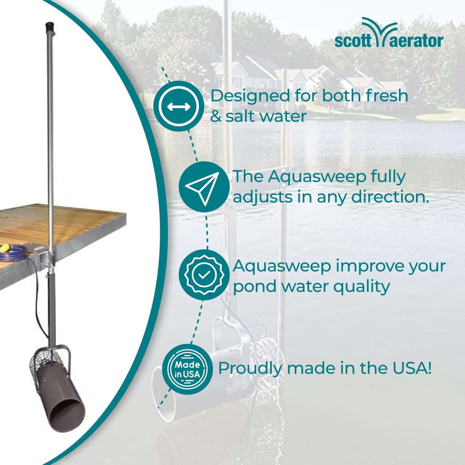 Scott Aerator 1 Horse Power, 115V Muck Blaster -100ft Cord | 1HP Aquasweep w/Post Mount | Water Circulator | Water Agitator | Water Mover | Muck Blower