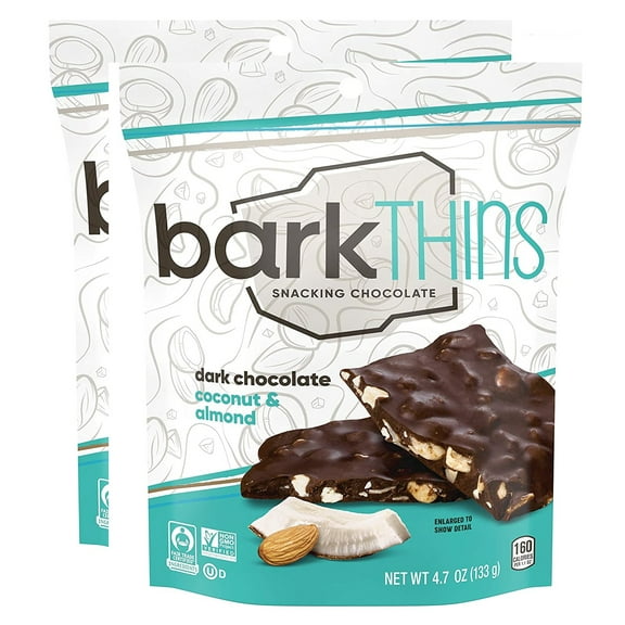 Barkthins Coconut dark chocolate thins bundle of 2 bags 4.7 Oz.
