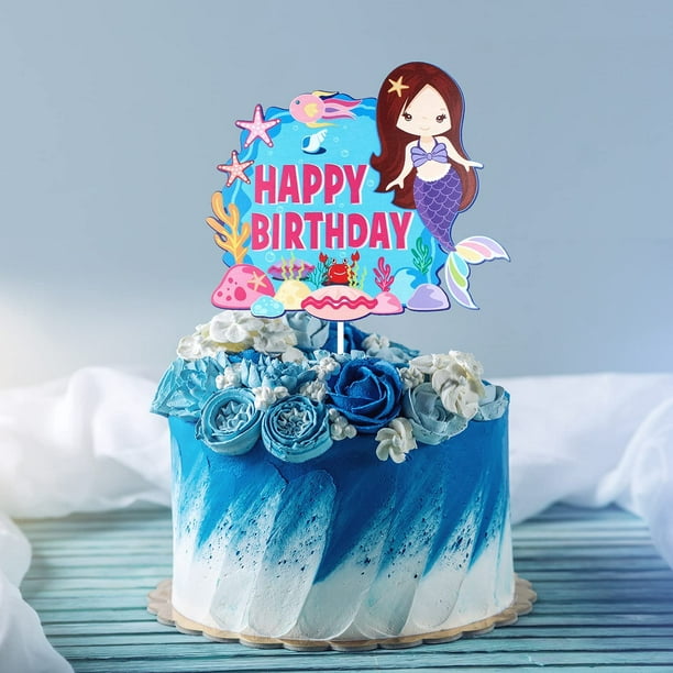 Little Mermaid Happy Birthday Cake Topper - Under The Sea Cartoon