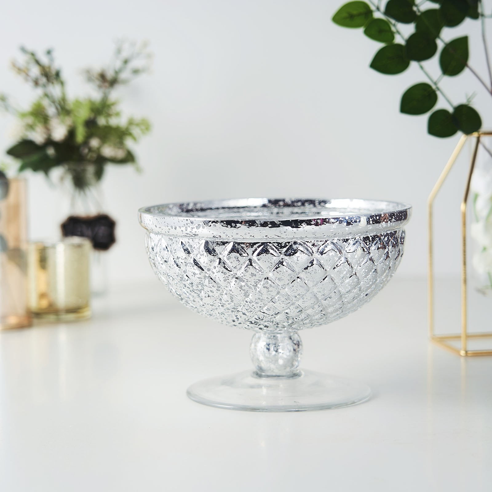 Efavormart 8 Mercury Glass Compote Vase Pedestal Bowl For Wedding Floral Centerpiece Home
