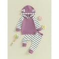 thumbnail image 2 of Liacowi Baby Girls 2PCS Outfits Sets Infant Girls Long Sleeve Contrast Color Hoodie Tops Striped Pants Sets Newborn Girl Fall Clothes 0-24 Months, 2 of 9