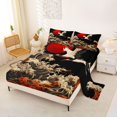 thumbnail image 2 of Castle Fairy Oriental Red Crane Wave Bed Sheets 4-Piece,Crimson Sun Japanese Seascape Full Size Sheets,Black Rust,1 Fitted Sheet,1 Flat Sheet and 2 Pillowcases, 2 of 6