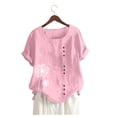 thumbnail image 3 of Plus Size Tops For Womens Casual Loose Button Linen Plus Size Daily Boho Tanic T-Shirt Blouse Tops, 3 of 5