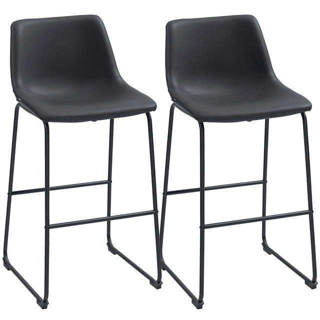 HOMCOM Tabourets de Bar Ensemble de 2, Tabourets de Bar Hauteur avec Dossier, Brun Foncé