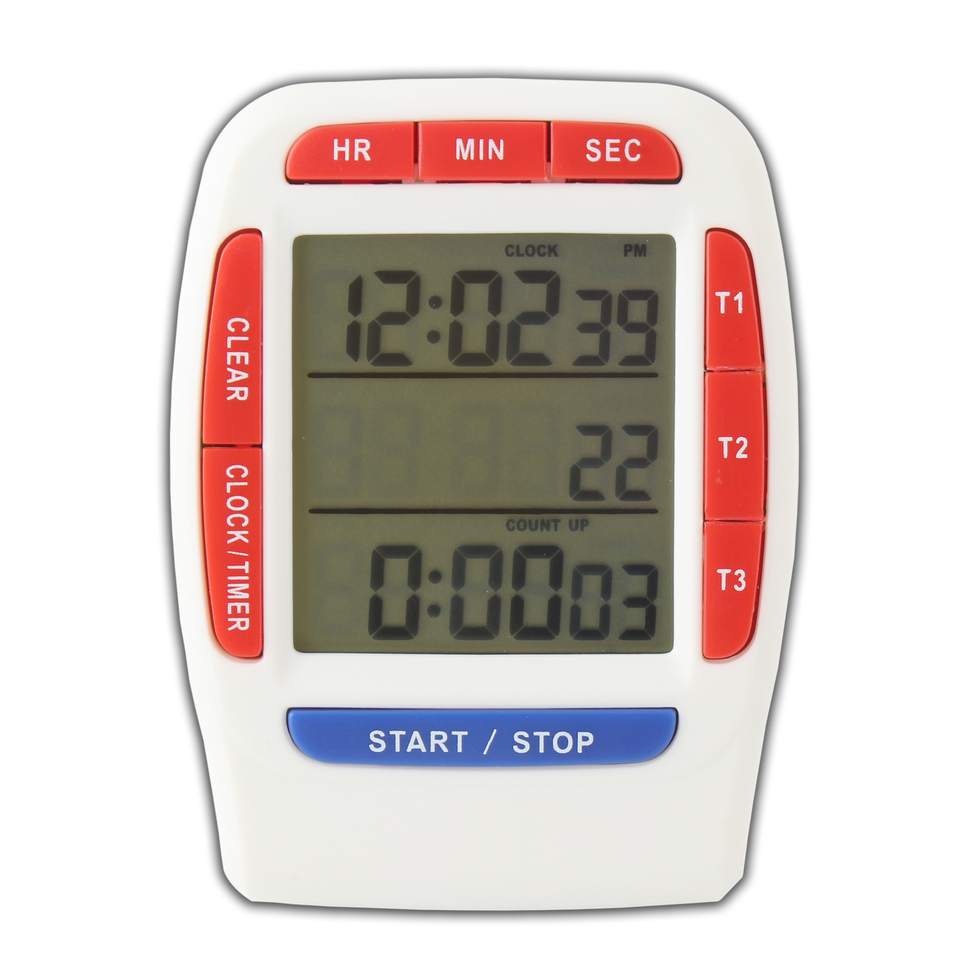 Digital Timer with LCD Display 3 Line Alarm Countdown Stopwatch, Red