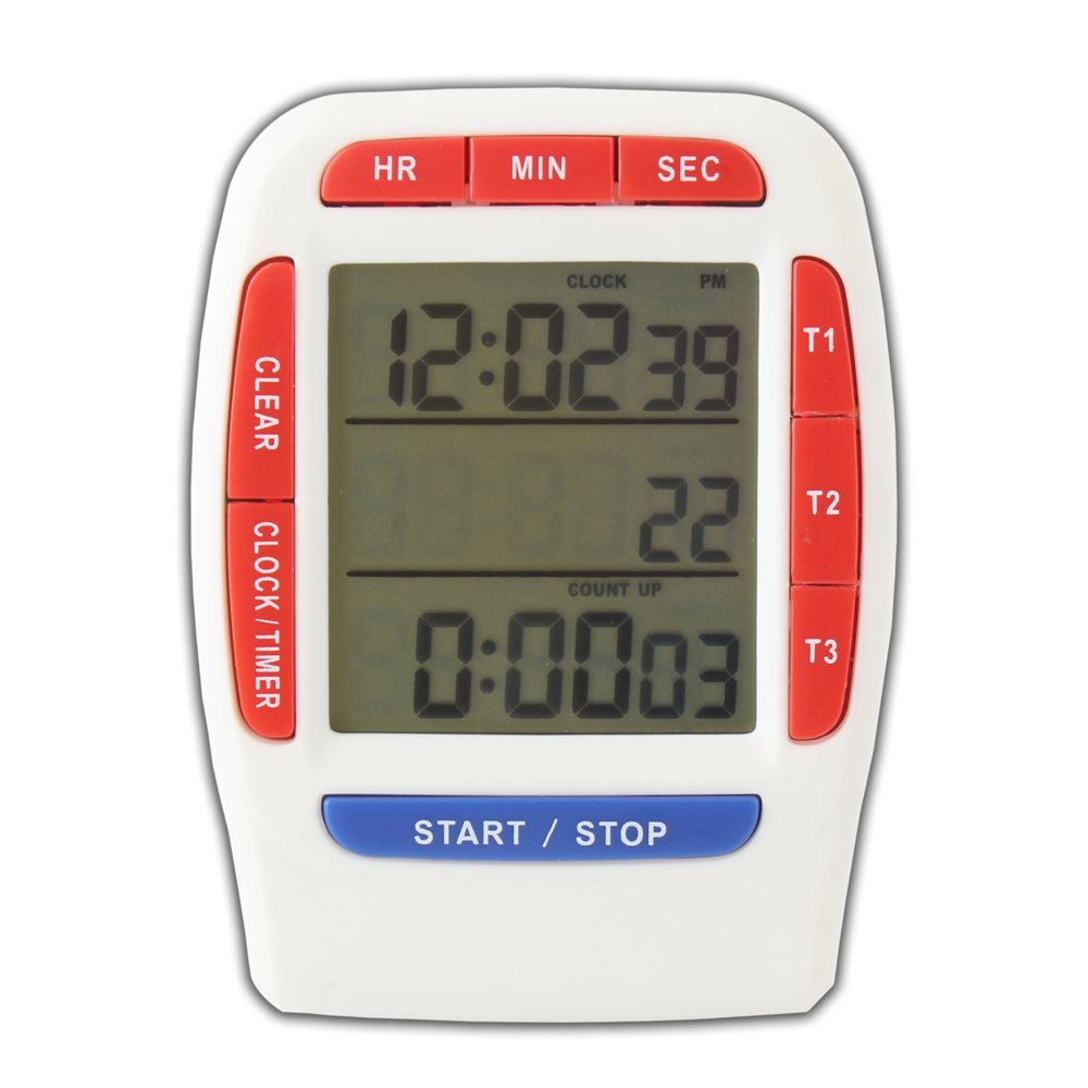 Digital Timer with LCD Display 3 Line Alarm Countdown Stopwatch, Red