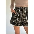 thumbnail image 5 of Women's Khaki Leopard Denim Shorts with Scalloped Lace Trim – Stylish Casual Summer Wear, XL, 5 of 6