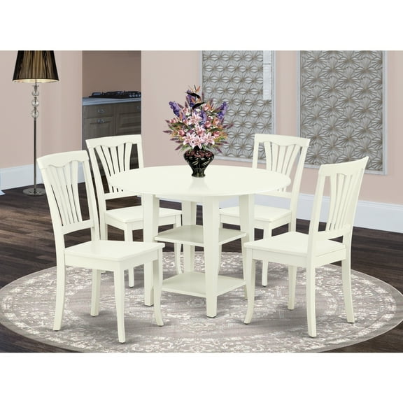 Round Dining Set with Drop Leaves - 5 Piece Table & Chair Set - Rustic Farmhouse Style