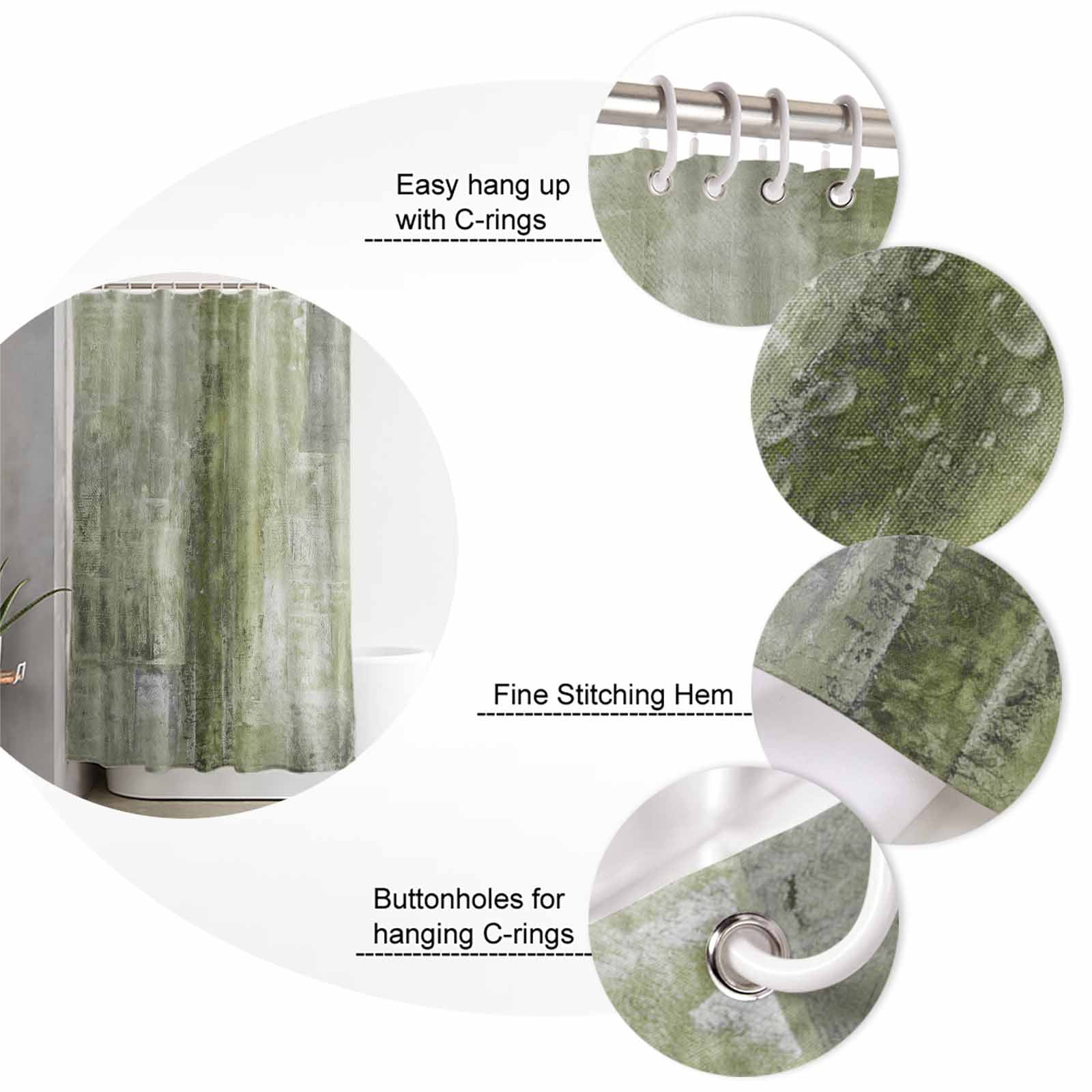 Sage Green Oil Painting Bathroom Curtain 84 Inch Shower Curtain with Hooks, Modern Abstract Graffiti Street Art Waterproof Polyester Bath Curtain Washable Bathtub Curtain 72''x 84''