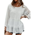 thumbnail image 4 of Women Ruching Long Sleeve Round Neck Contrast Color T-shirt, 4 of 7