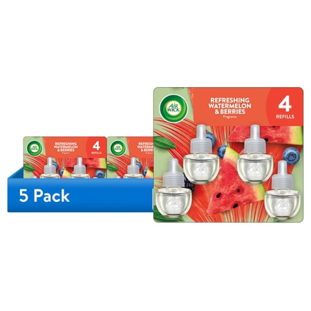 (5 pack) Air Wick Plug-In Scented Oil Warmer Air Freshener Refills Refreshing Watermelon & Berries 4 Count