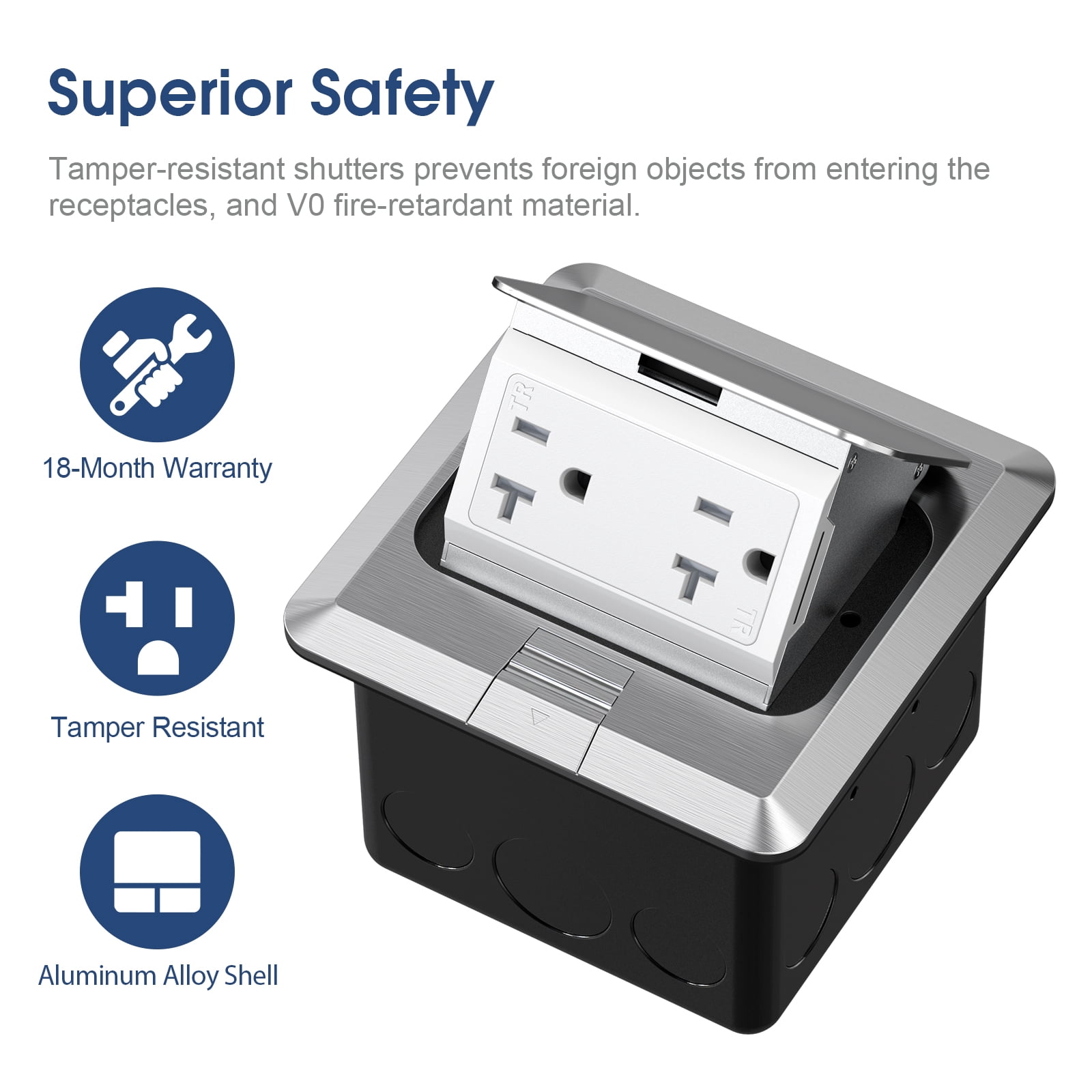 KYHSHJ Pop Up Floor Electrical Outlet with 20 Amp Stainless Steel TR Receptacle Outlet Stainless, Silver