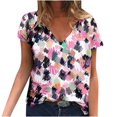 thumbnail image 2 of T-Shirts d'Été pour Femmes Grande Taille à Manches Courtes Femmes Blouse Imprimée d'Été T-Shirts Décontractés à Col en V T-Shirts à Manches Courtes Hauts T-Shirt à Col en V Femmes en Liquidation, 2 of 5