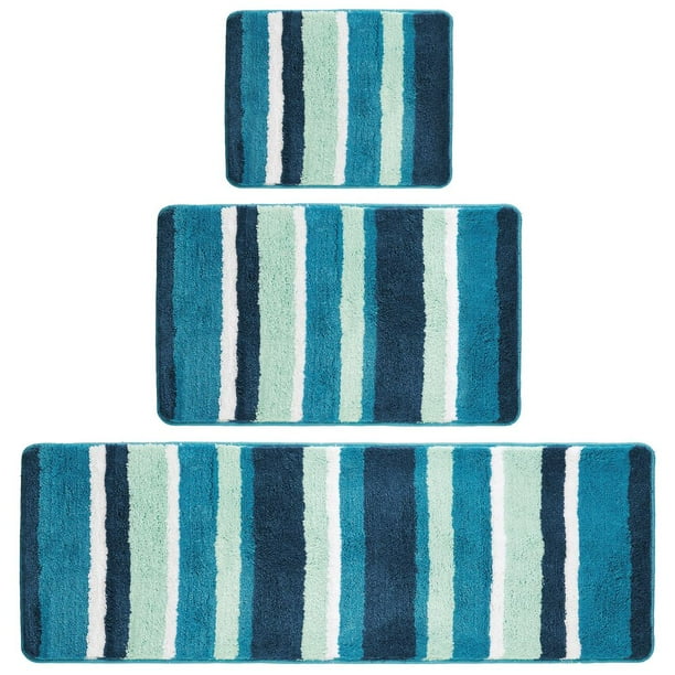 Mdesign Striped Microfiber Bathroom Spa Mat Rugs Runner Set Of 3 Walmart Com Walmart Com