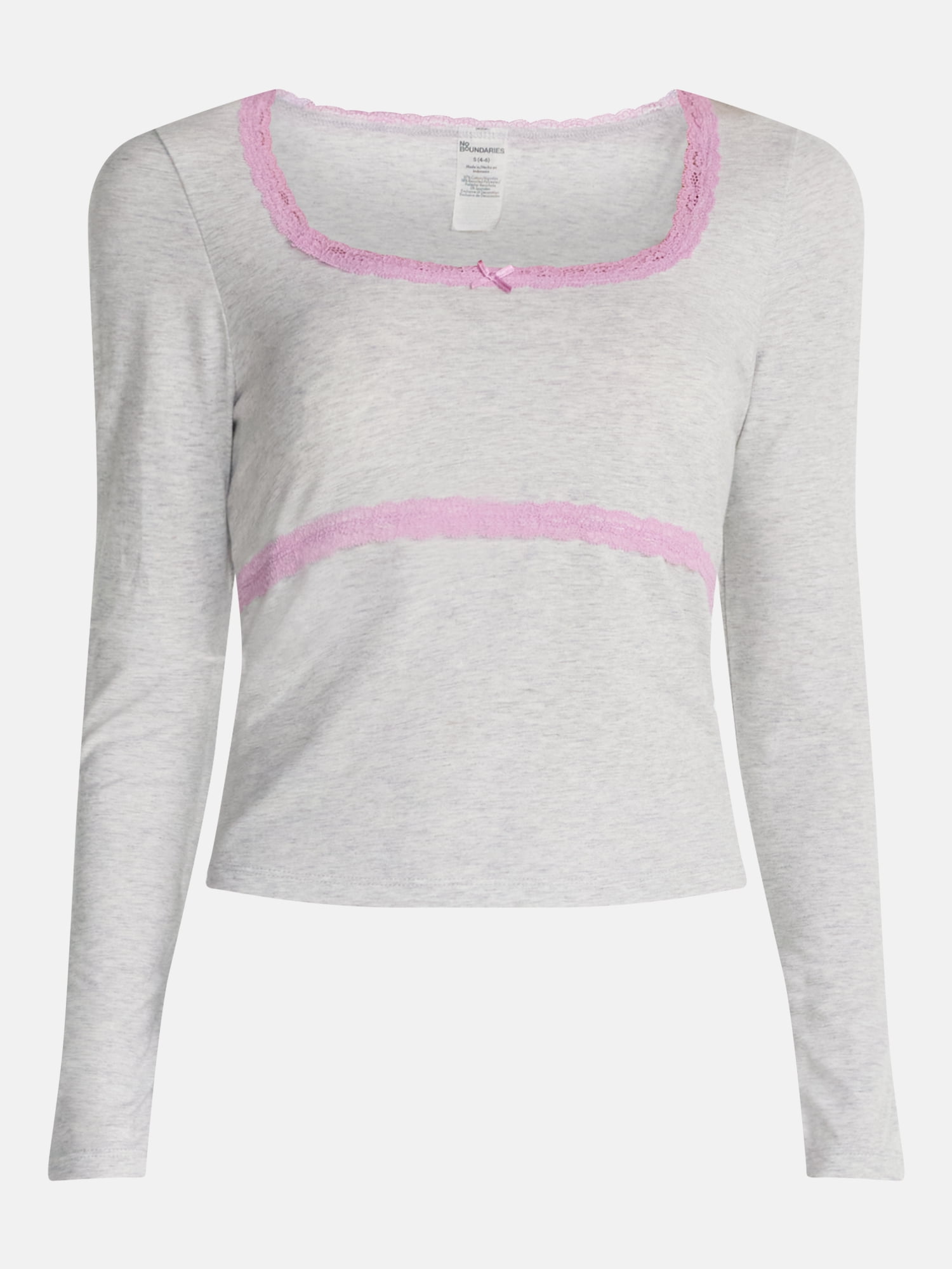No Boundaries Sleep Lace Top with Long Sleeves, Women’s XXS-3X