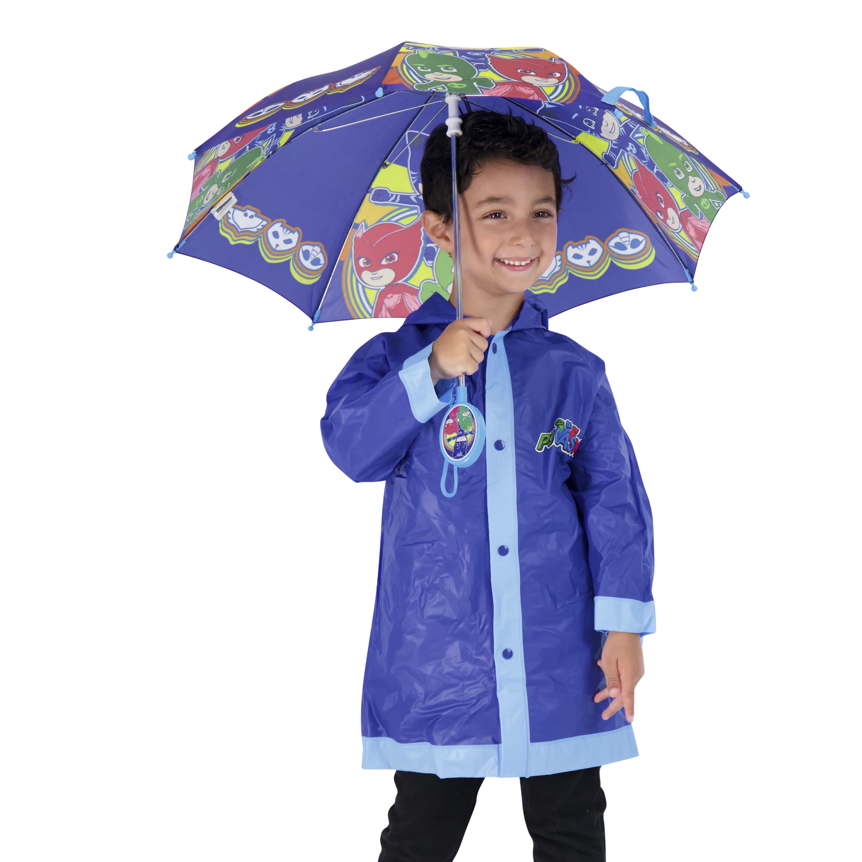 Hasbro PJ Masks Kids Umbrella with Matching Rain Poncho for Boys Ages 2-7