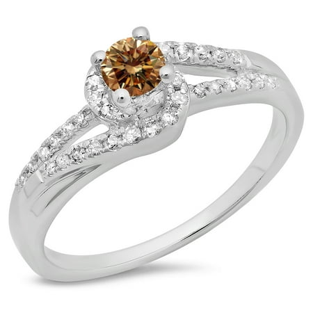 Dazzlingrock Collection 0.45 Carat (ctw) 14K Champagne & White Diamond Bridal Engagement Ring 1/2 CT, White Gold, Size 6