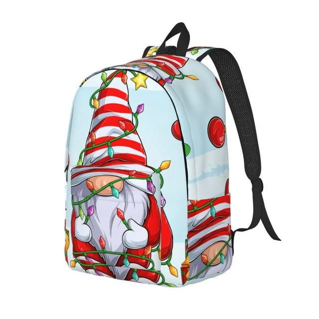 Vsdgher Funny Christmas Gnome Print Canvas Backpack Travel Rucksack Unisex Knapsack 15.7/17.7Inch Laptop Backpack for Work,College-Small