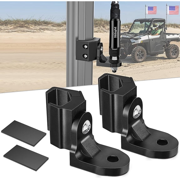 Nilight UTV Whip Light Mount 2PCS Flag Antenna Mounting Brackets Adjustable for Pro-fit Cage Compatible with Polaris Ranger General Can am Defender Commander Maverick Trail/Sport