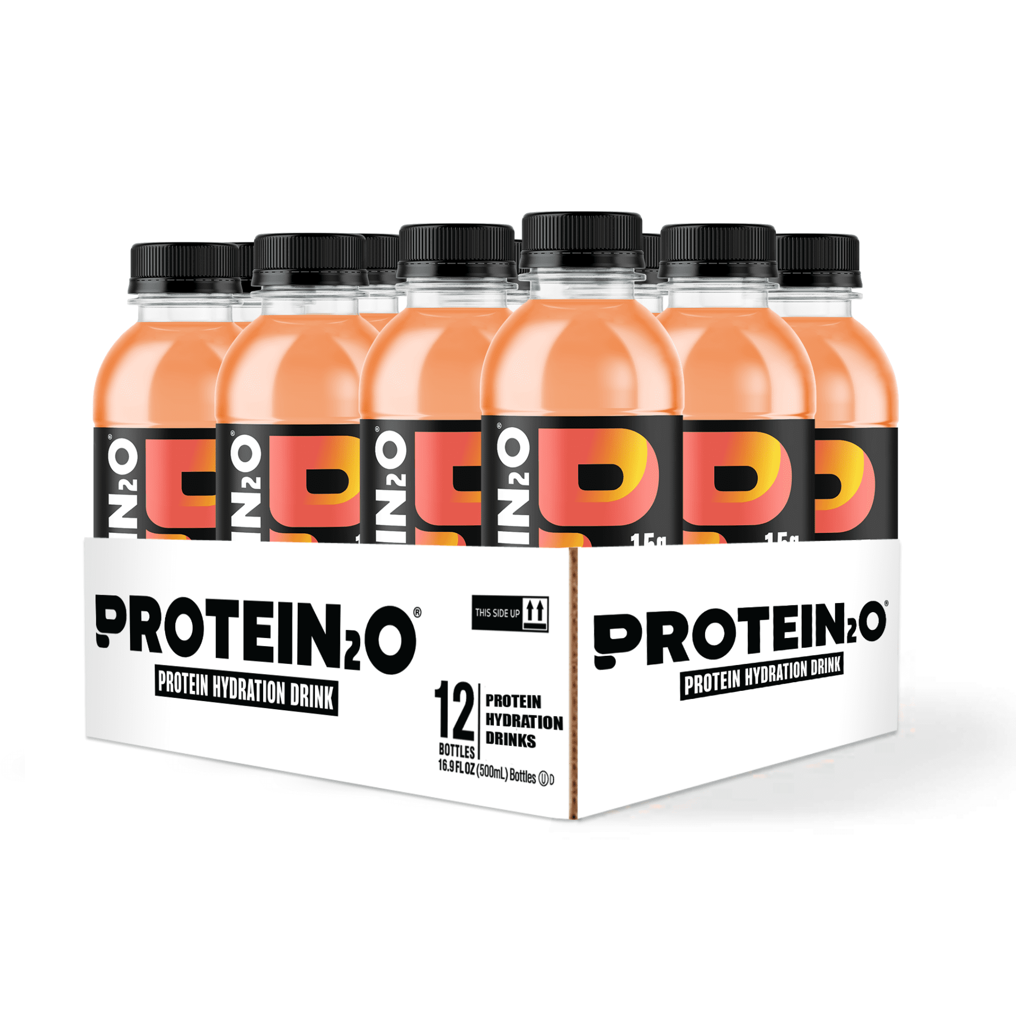 Protein2o 15g Whey Protein Isolate Hydration Drink, 350mg of Electrolytes, Vitamins B5 & B6, Low Sugar, Peach Mango, 16.9 oz Bottle (Pack of 12)