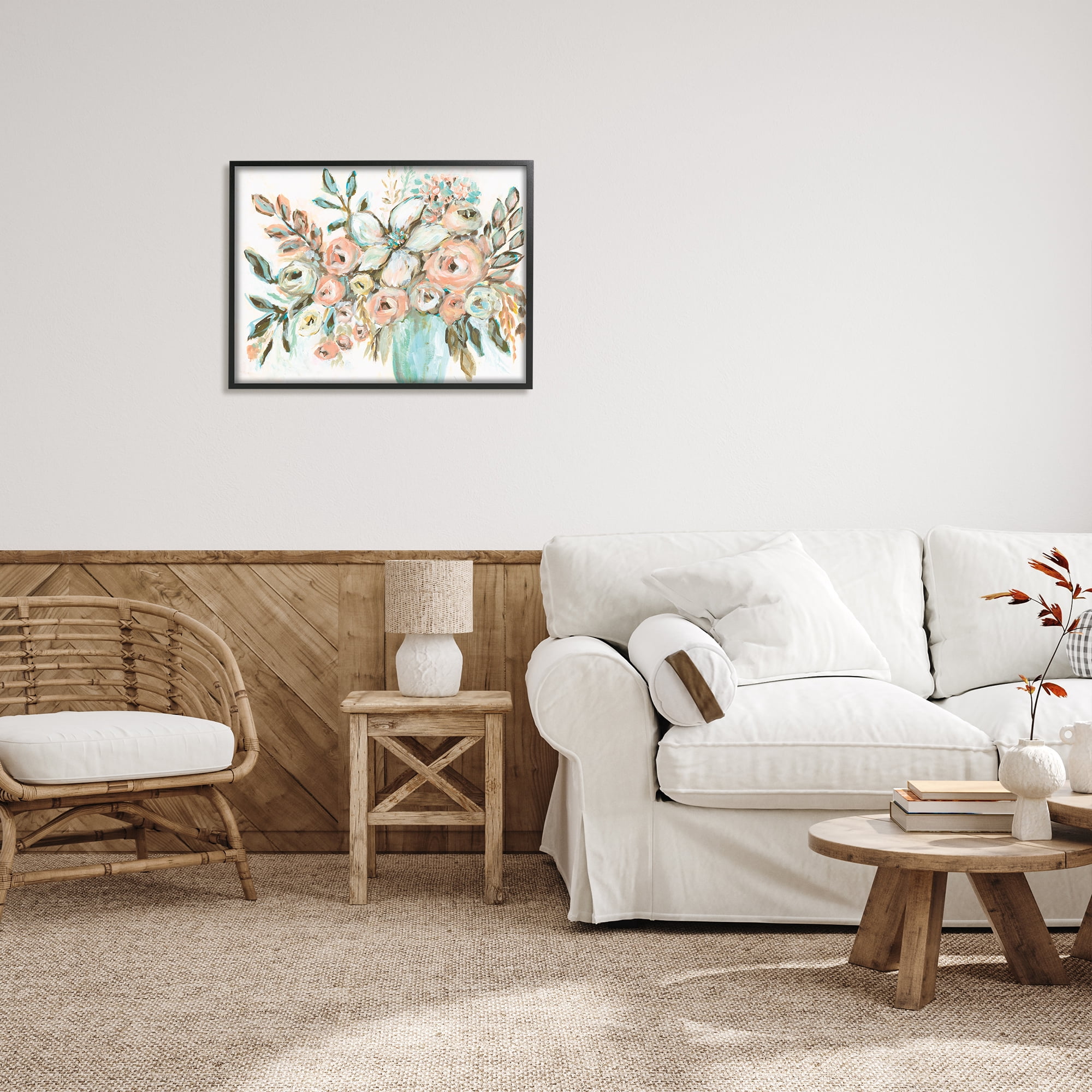 Stupell Industries Modern Peonies Arrangement Botanical & Floral Painting Black Framed Art Print Wall Art, 30 x 24